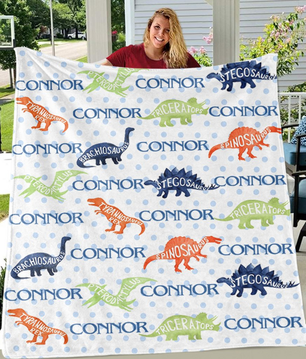 Custom Name Dinosaur Blankets - Ship from USA