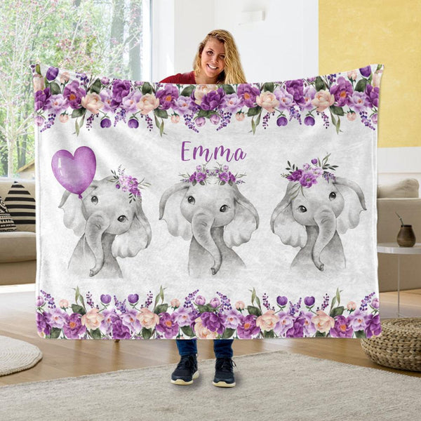 Custom Name Elephant Blankets - Ship from USA