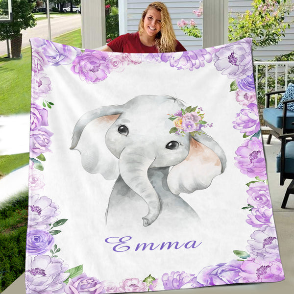 Custom Name Cute Elephant Fleece Blankets II
