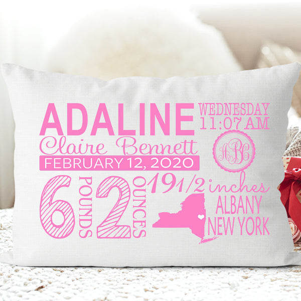 Personalized Birth Announcement Pillowcase for New Baby and Mom
